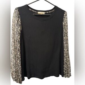 Angels Black Top with Sheer, Cream with Floral  Sleeves